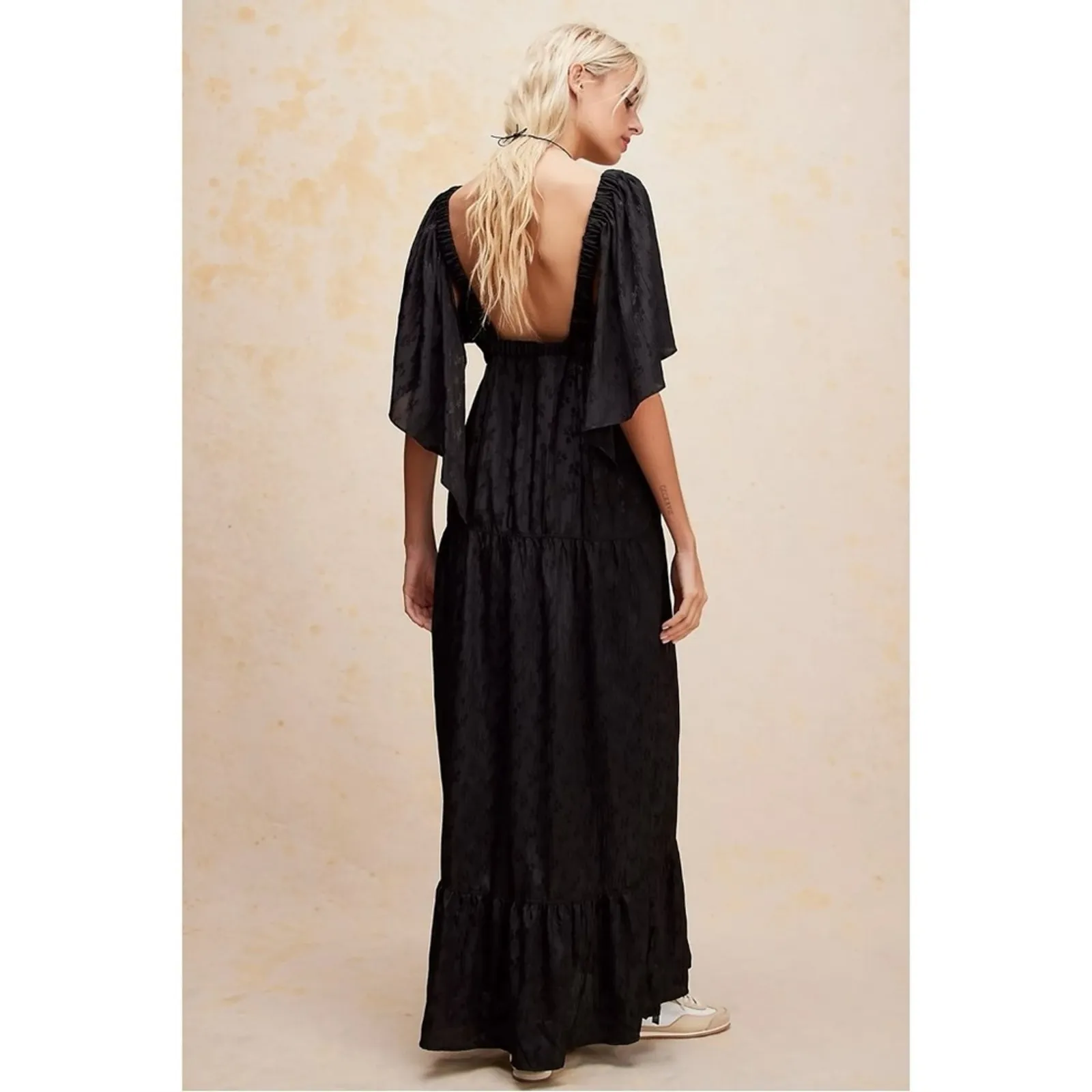 Free People Ethereal Witchy Fairy Cha Cha Maxi Dress Black Large Bohemian Goth - Image 3