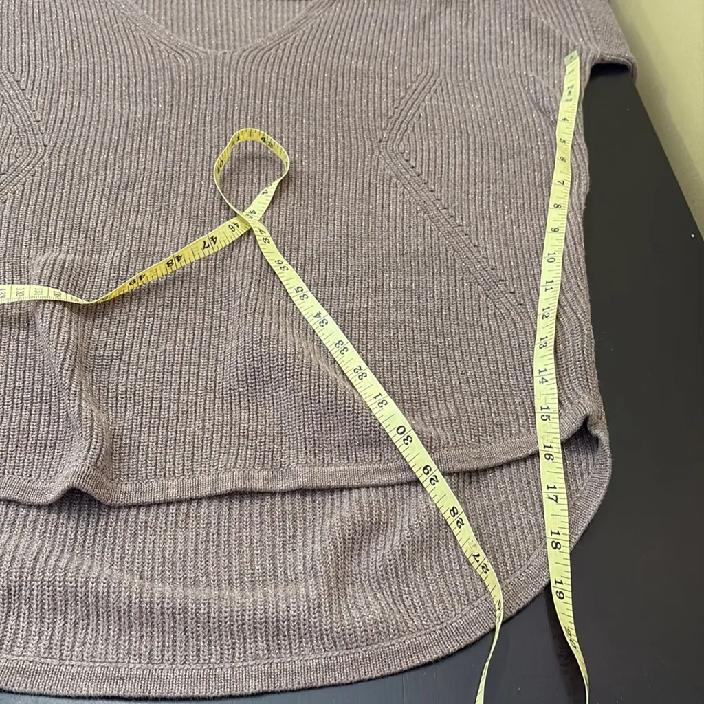 Express Women's Metallic Knit Taupe Brown V Neck Oversized Sweater Small Petite - Image 5