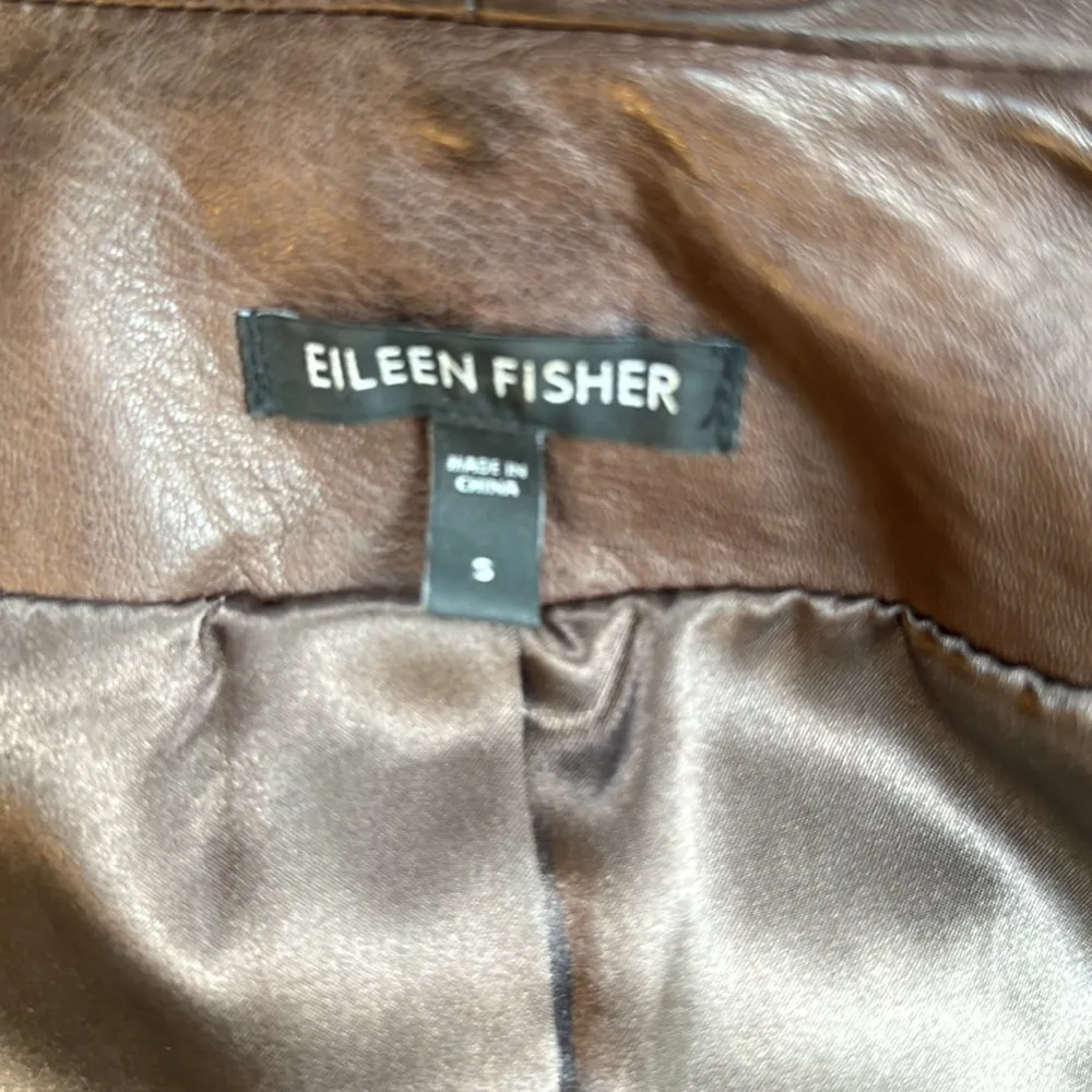 Eileen Fisher Vintage Open Brown Leather Jacket, Size Small, EUC - Image 9
