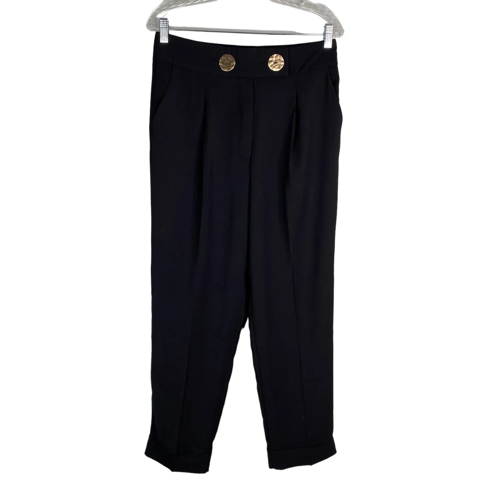Do + Be Collection Pants Large Black Gold Buttons Pockets Stretch Cuffed New - Image 3
