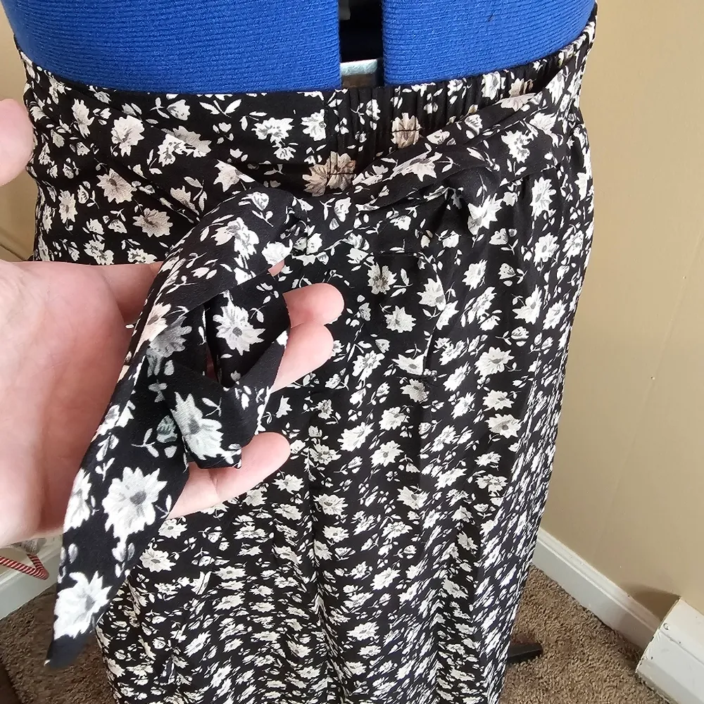 Pygfemr High Waisted Black Floral Bow Tie Belt Wrap Layered Skirt - Image 6