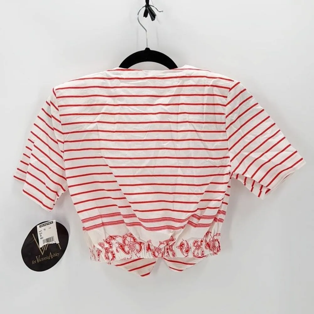 Dead stock Mervyn’s 80s cropped red white stripped top faux tank top attached Size XS - Image 2