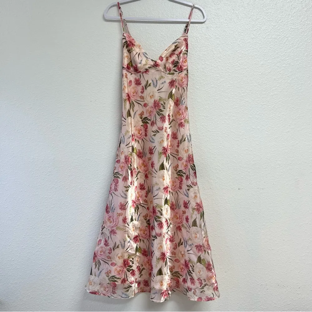 Lulus Alaia Blush Multi Floral Satin Backless Midi Dress Pink Size Medium NWT - Image 6