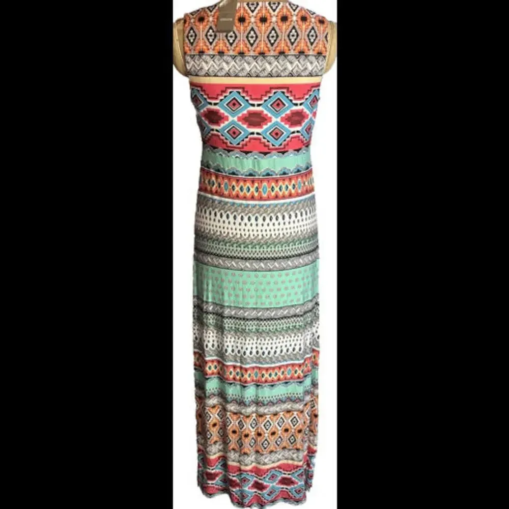 Chicos Floral Aztec Colorful Boho Hippie Stretchy Printed Maxi Dress Size 0 NWT - Image 2
