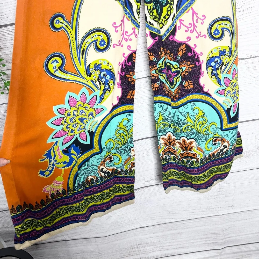 Flying Tomato Boho Wide-Leg Festival Pants Size Small Orange & Blue Multicolor - Image 3