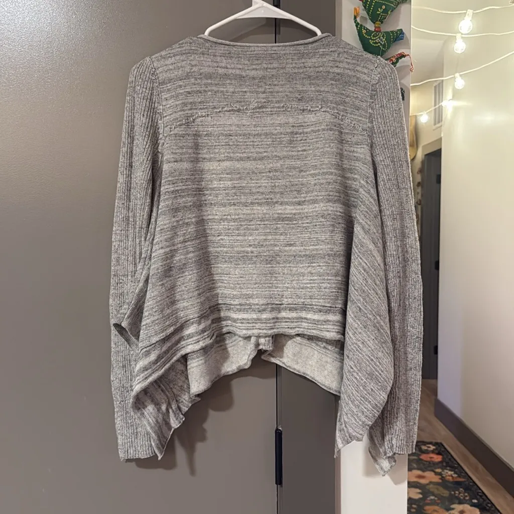 Free People Never Again Hook & Eye Cardigan Sweater Gray Cotton Linen Small - Image 8