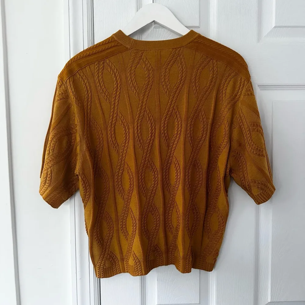 Chloe Golden Yellow Wool Silk Blend Cable Knit Relaxed Short Sleeve Sweater XS - Image 11