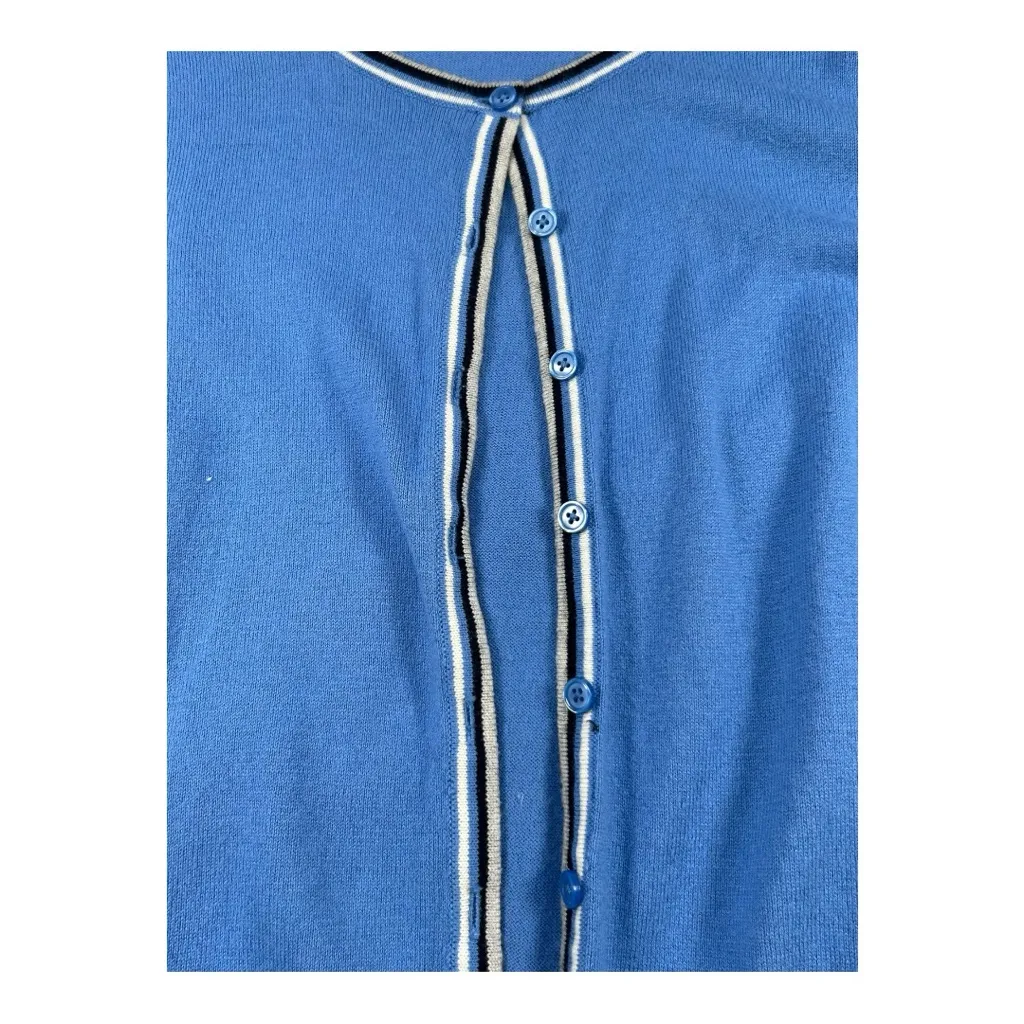 TALBOTS Charming Cardigan - Tipped, Size MP
 Blue Button-Up with White Trim - Image 5