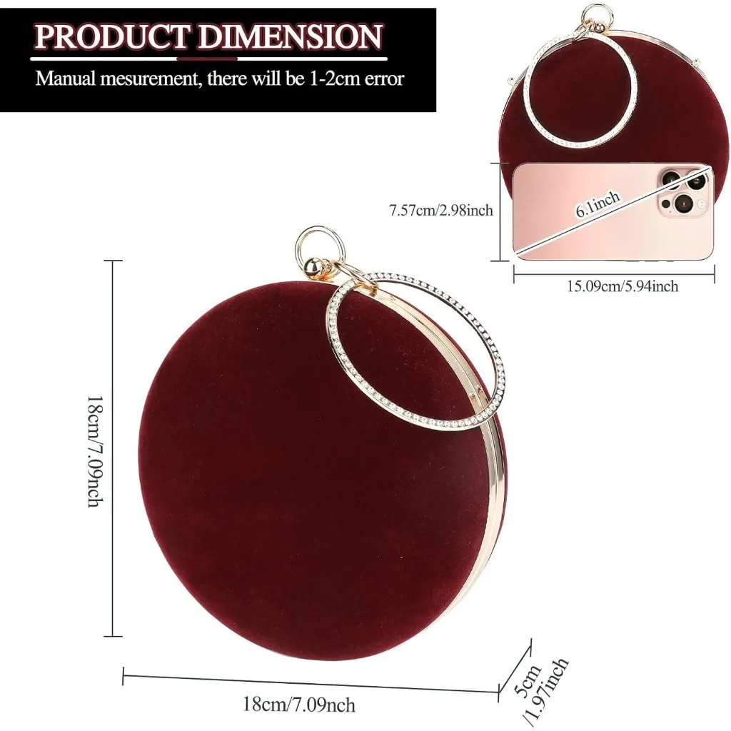 ⚡Women's Evening Cocktail Party Prom Selighting Round Velvet Red Clutch Bag - Image 4