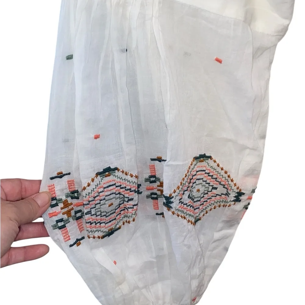 New Cost Plus World Market Cream Blouse Embroidered Sleeves sheer poof Sleeves Pink Size L - Image 4