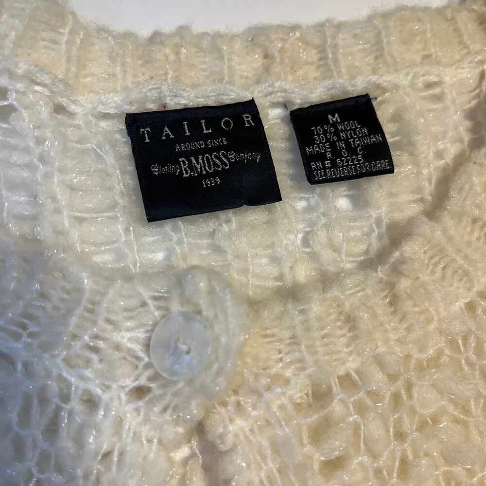 Vintage Chunky Knit Wool Cardigan Cream White Size Medium Fairy Cottagecore Boho - Image 3