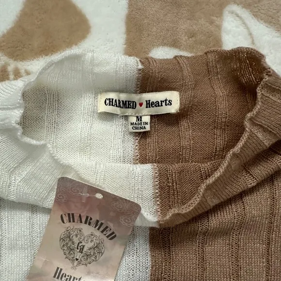 NWT Charmed Hearts Color Block Ribbed Knit Long Sleeve Crop Top Size Medium - Image 6