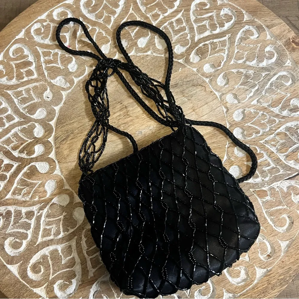 Vintage black beaded small bag - Image 2