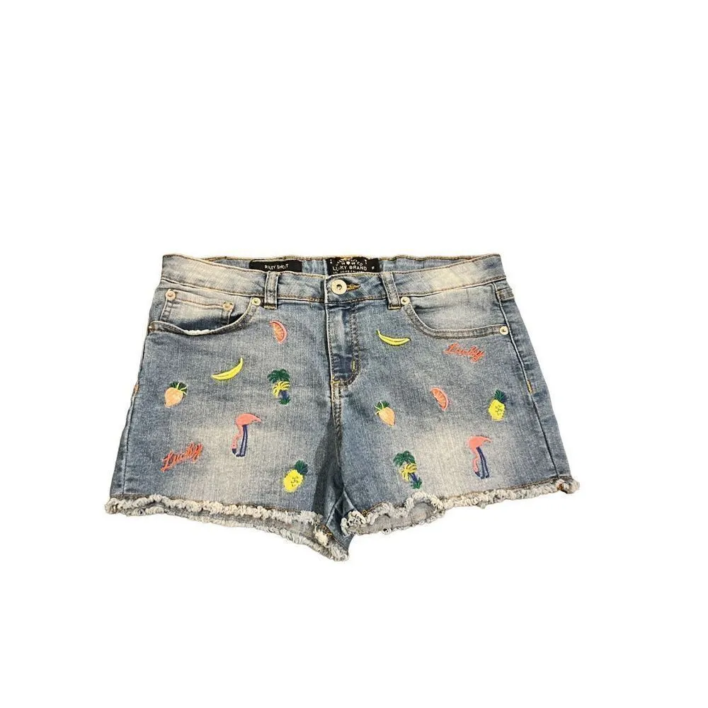 Lucky Brand flamingos pineapple watermelon embroidered jeans  shorts - Image 6