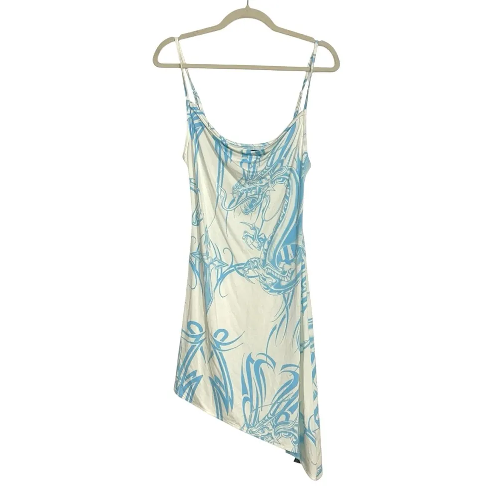 NWOT Miaou X Urban Outfitters UO Helga Dragon Asymmetrical Hem Mini Dress MEDIUM Blue - Image 2