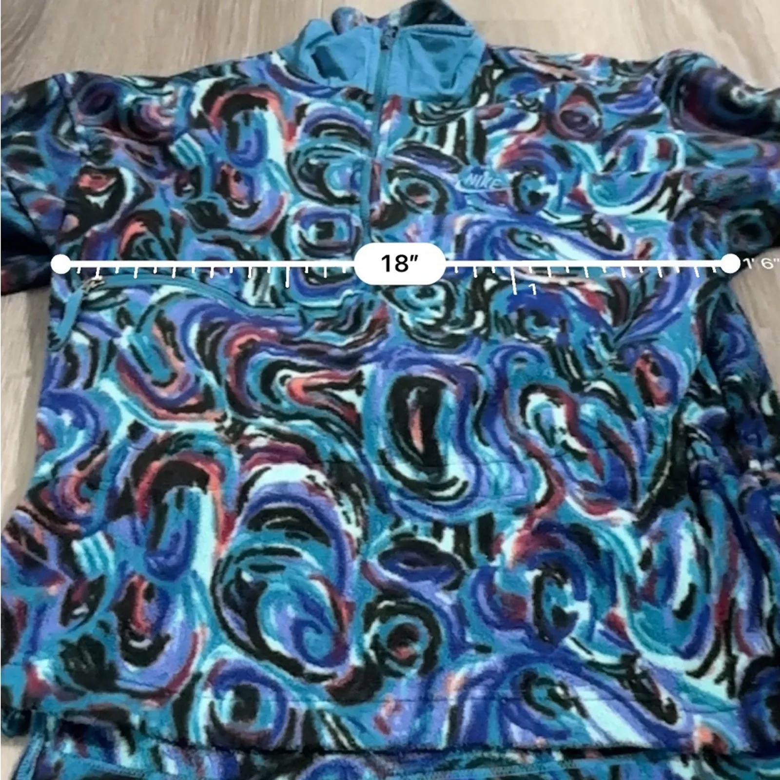 Vintage 90s Nike Fit Colorful‎ Swirl Printed 1/2 Zip Long Sleeve Fleece Jacket S - Image 9