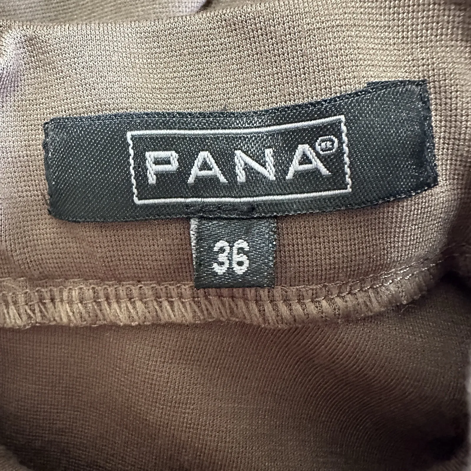 Pana High Mock Neck Ruched Front Knee Length Dress Brown Contemporary Minimal Size 2 - Image 5