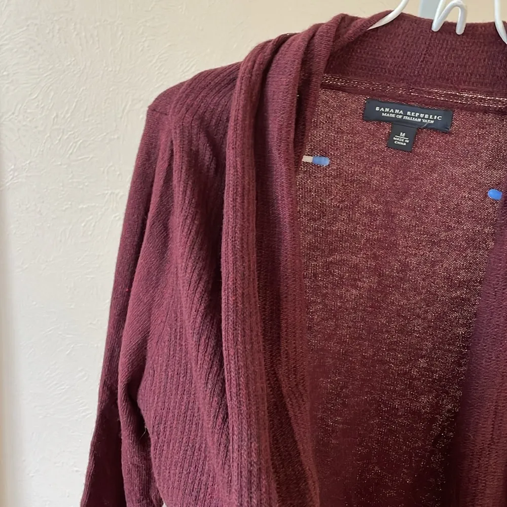 Banana Republic Italian yarn wool/cashmere purple ribbed edge drape cardigan - Image 2