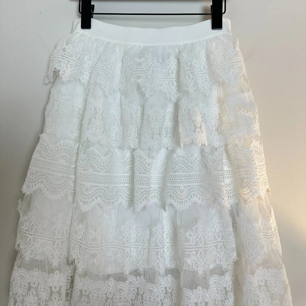 ALLSAINTS Lizi Tiered Lace Maxi Skirt in Chalk White Size US 6 - Image 4