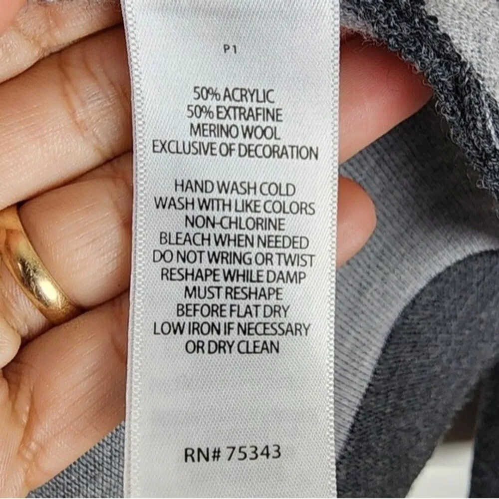 Ellen Tracy Hooded Cardigan Merino Wool Blend Sweater Toggle Charcoal Grey Sz M - Image 11