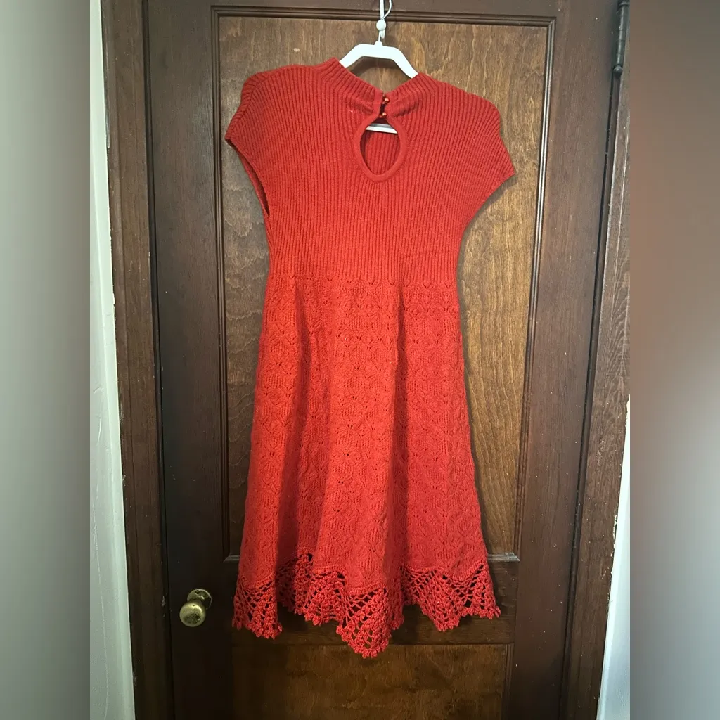 Anthropologie Feather Bone Red Oda Sweater Dress S - Image 3