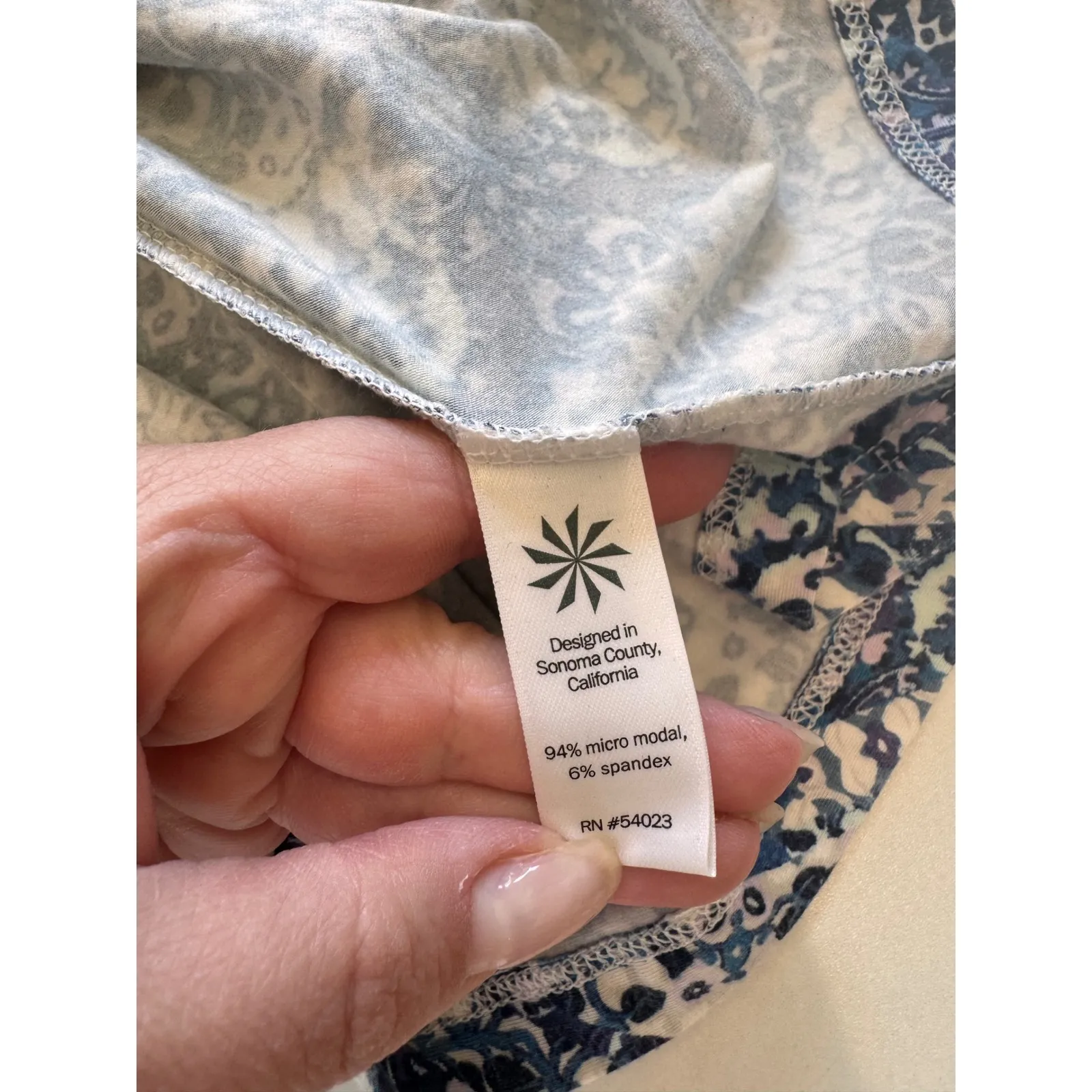 Athleta Blue White Paisley Print V Neck‎ Sleeveless Micro Modal Dress XS - Image 6