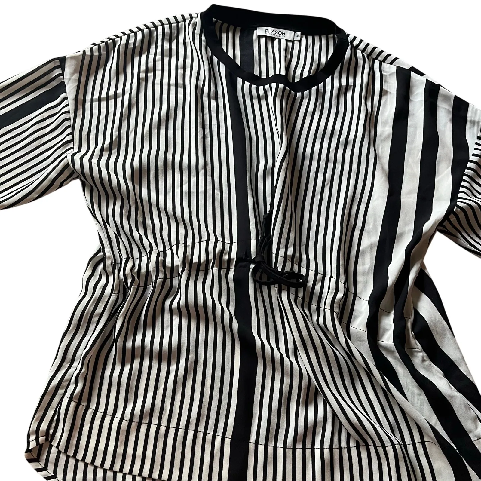 PHASOR Women's M Stripe Blouse‎ Top Flowy Neutal Business Casual Office White Size M - Image 2