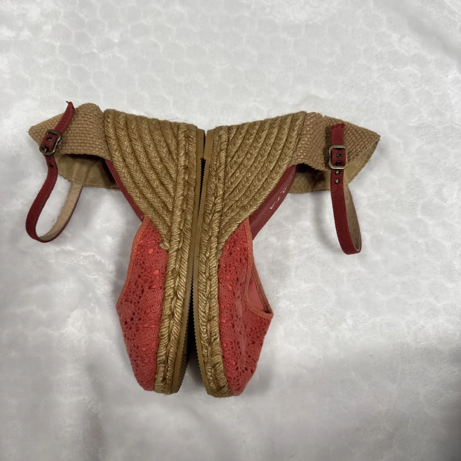 Viscata Barcelona Espadrilles Wedge Size 40 Euro 9 US Ankle Strap Crochet Fabric Pink - Image 12