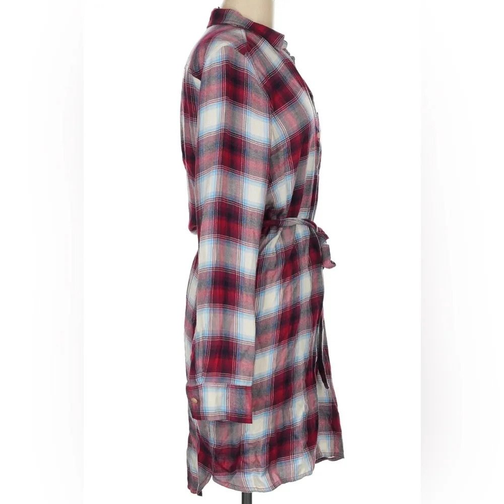 Gap + Pendleton Plaid Shirt Dress Burgundy Red White Light Blue Preppy Western M - Image 7