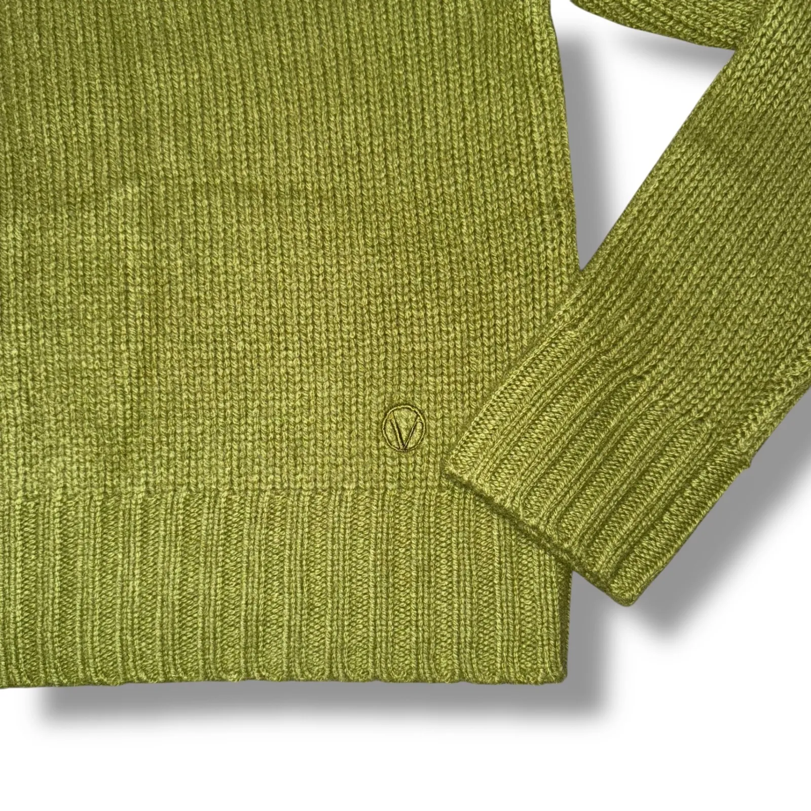 Vince Mock Neck Ribbed Cashmere Blend Sweater Lime Green XS - Image 5