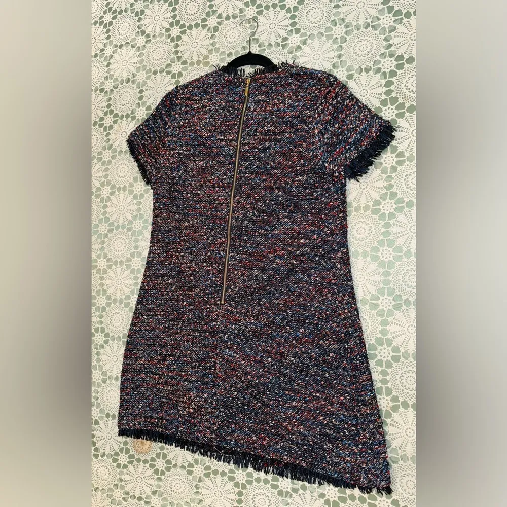 Duffield Lane Navy/Multi Tweed Short Sleeve Polyester Blend Dress Blue - Image 5