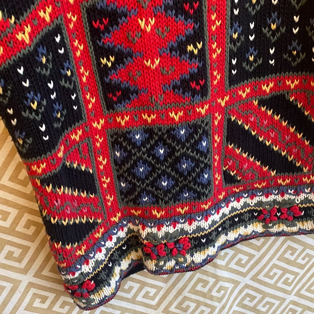 Vintage Margules knitted by hand Geometric Pattern Sweater Red Size M - Image 4