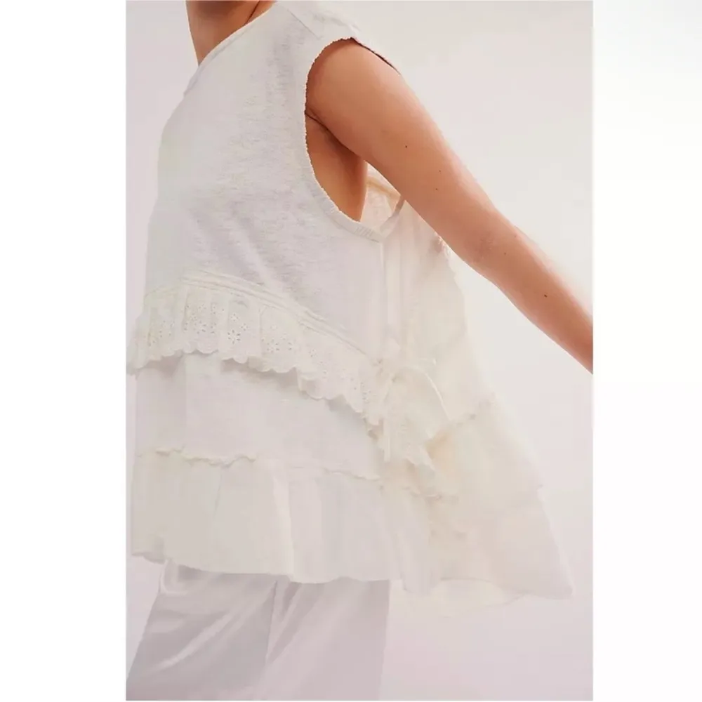 NEW Free People Claire Tee Tunic Top Eyelet Embroidered Ruffle Slouchy Sz L NWOT - Image 3