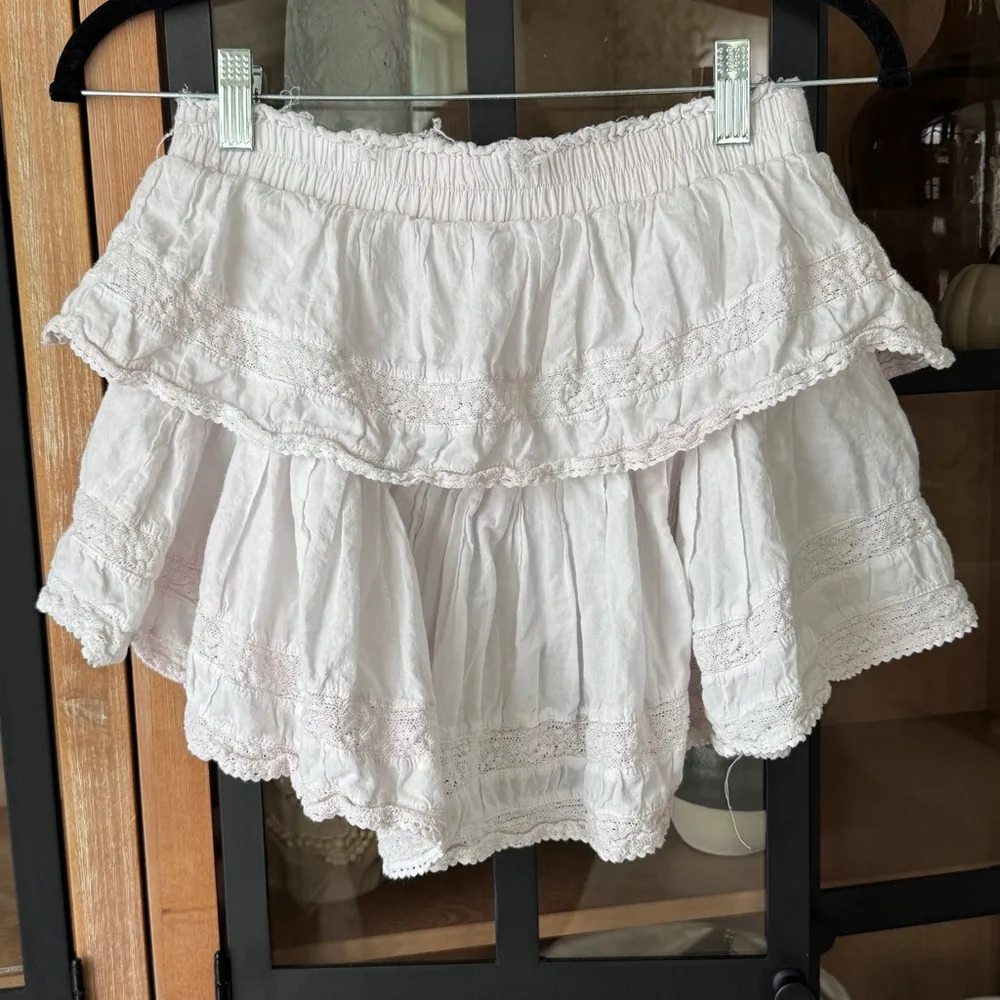LoveShackFancy tiered mini skirt lace ruffles heritage pastel preppy small - Image 4