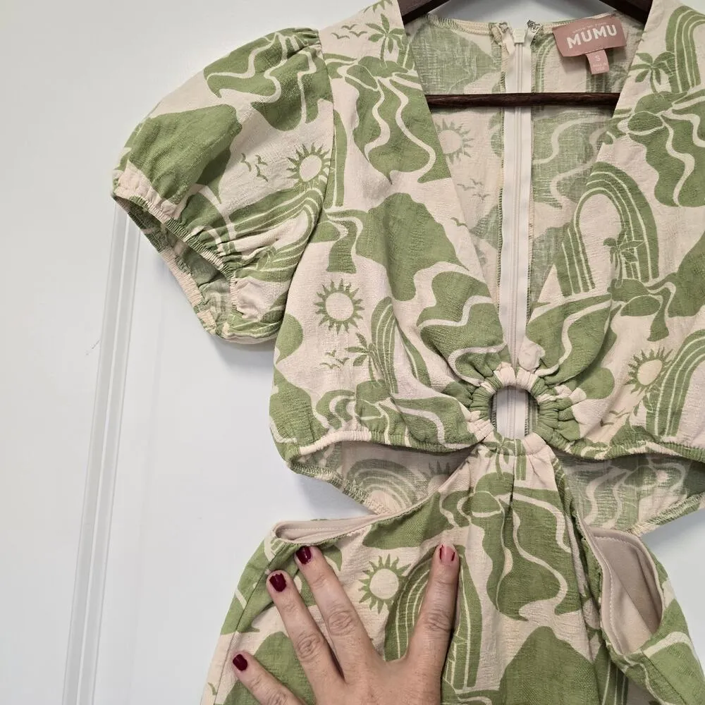 Show Me Your Mumu Jessa Mini Dress Size Small Green Cream Desert Sand - Image 7