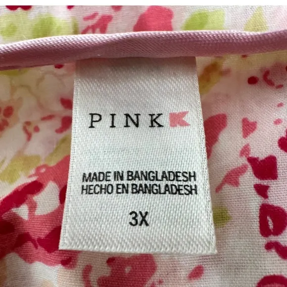 PINK 3X Pink Floral Short Sleeve Button Front‎ Nightgown Dress Pockets - Image 6