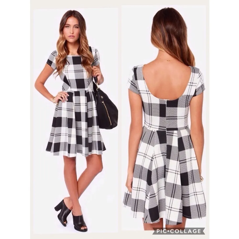 💕LULU'S💕 Chess Queen Black and Ivory Plaid Dress - Image 2