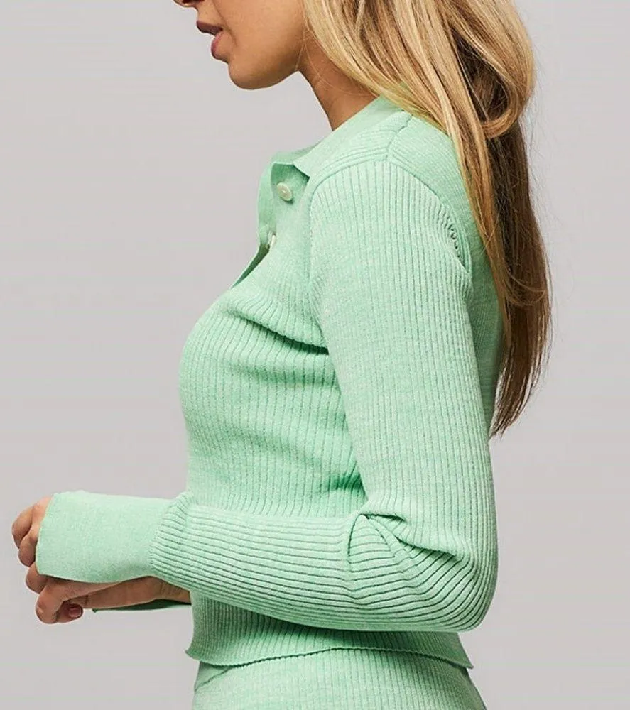 New REMAIN Bastina Knit Long Sleeve Polo Top, RM1327 Green Size 42 New w/Tag - Image 2