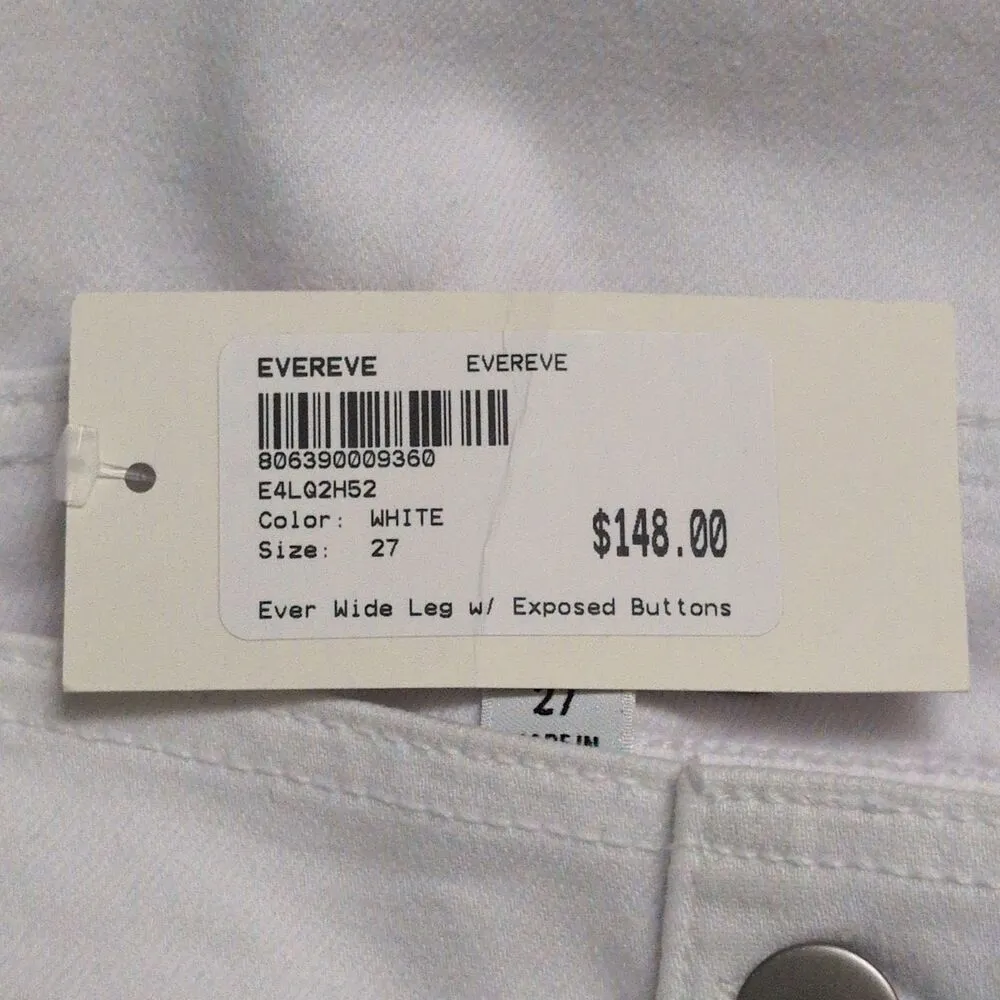 NWT EVEREVE White Ever Wide Leg Pants Exposed Button Fly Cotton Blend Size 27 - Image 10