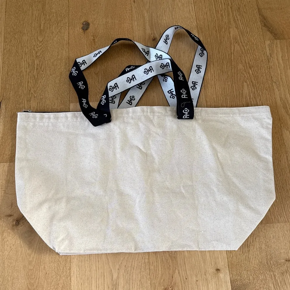 R + Co Tote Bag Canvas Beige Black White - Image 3