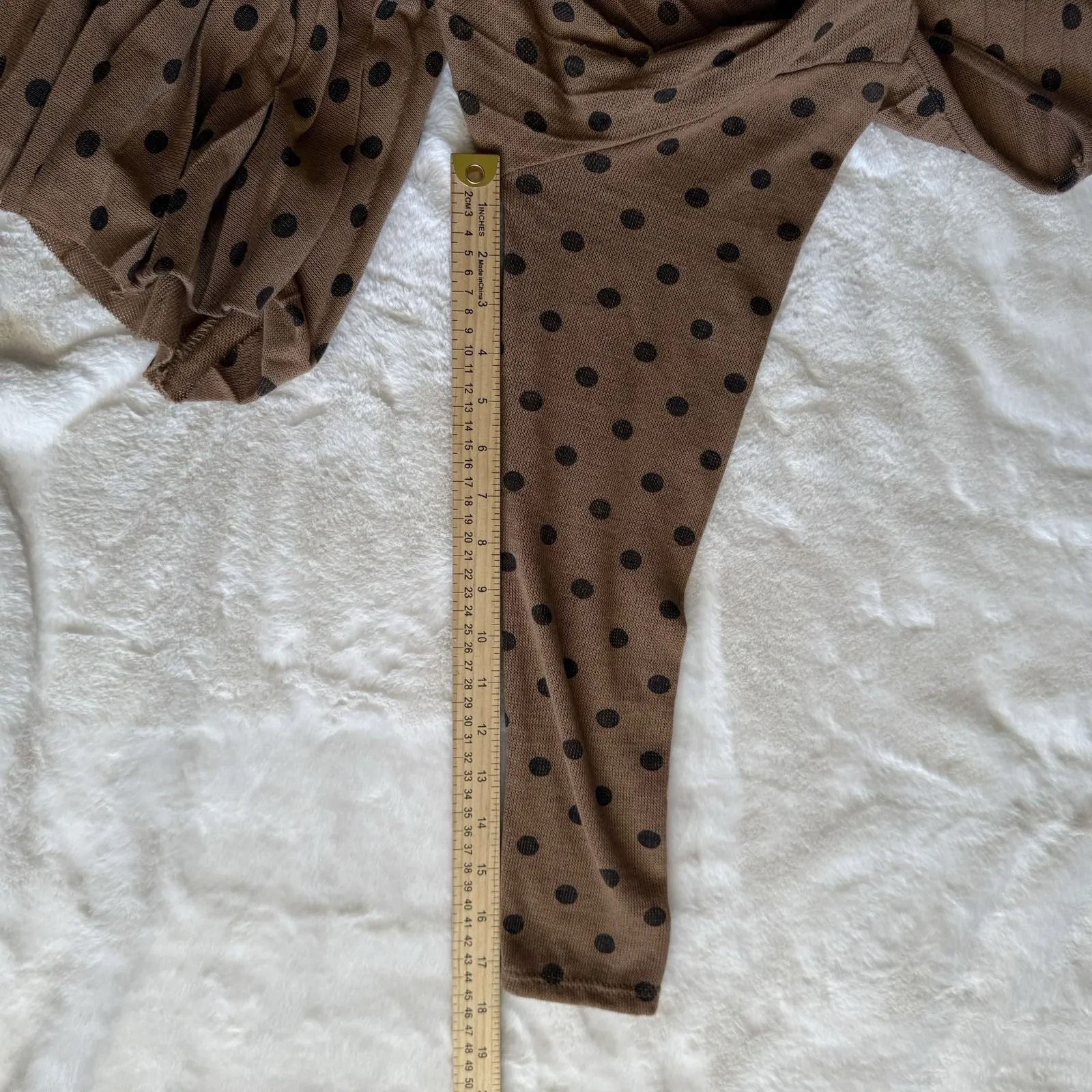 Angela Mara Polka Dot Womens Dress Medium Brown Long Sleeve Round Neck Dress Gray - Image 9