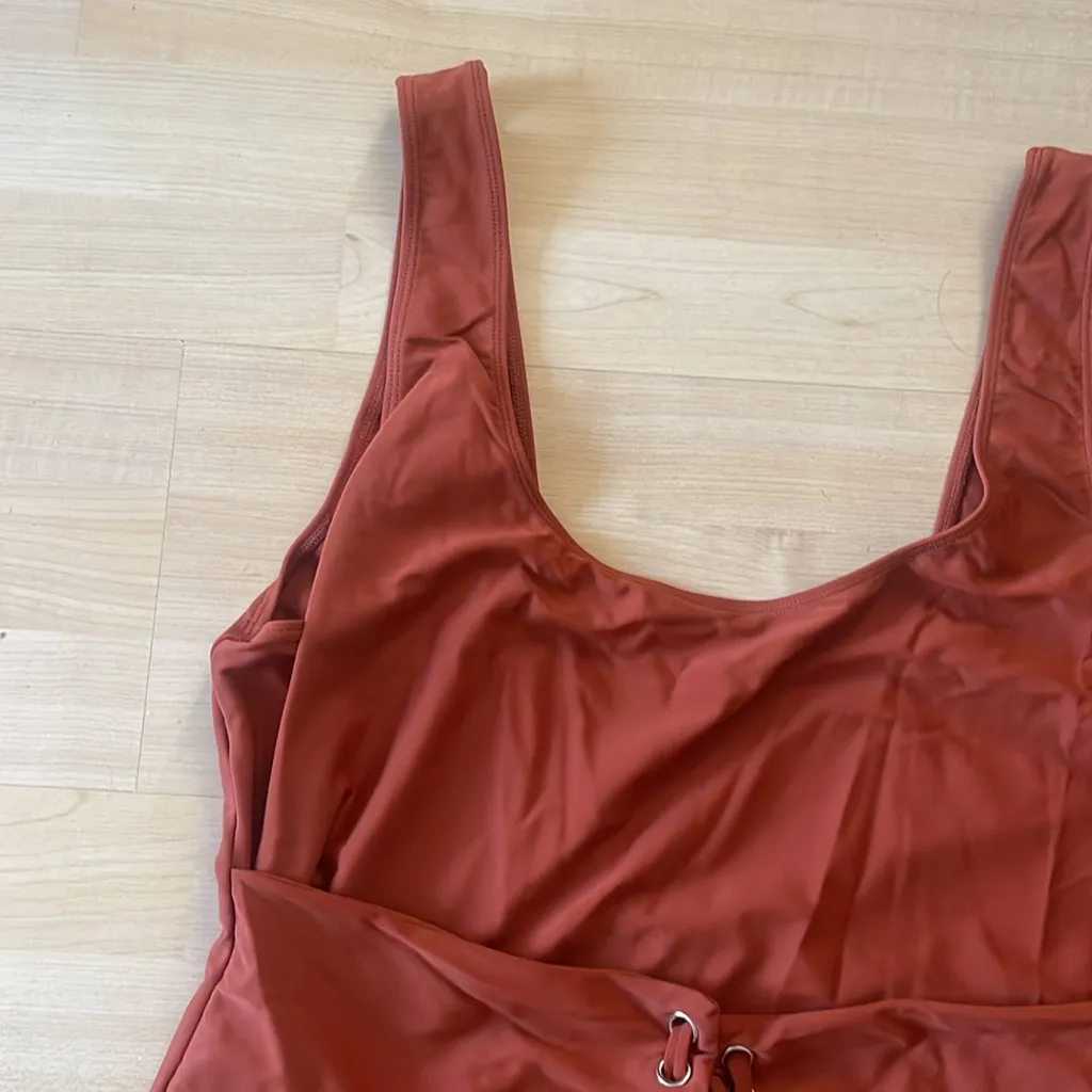 Rust Orange One-Piece Swimsuit with Belt Size 3X - Image 3