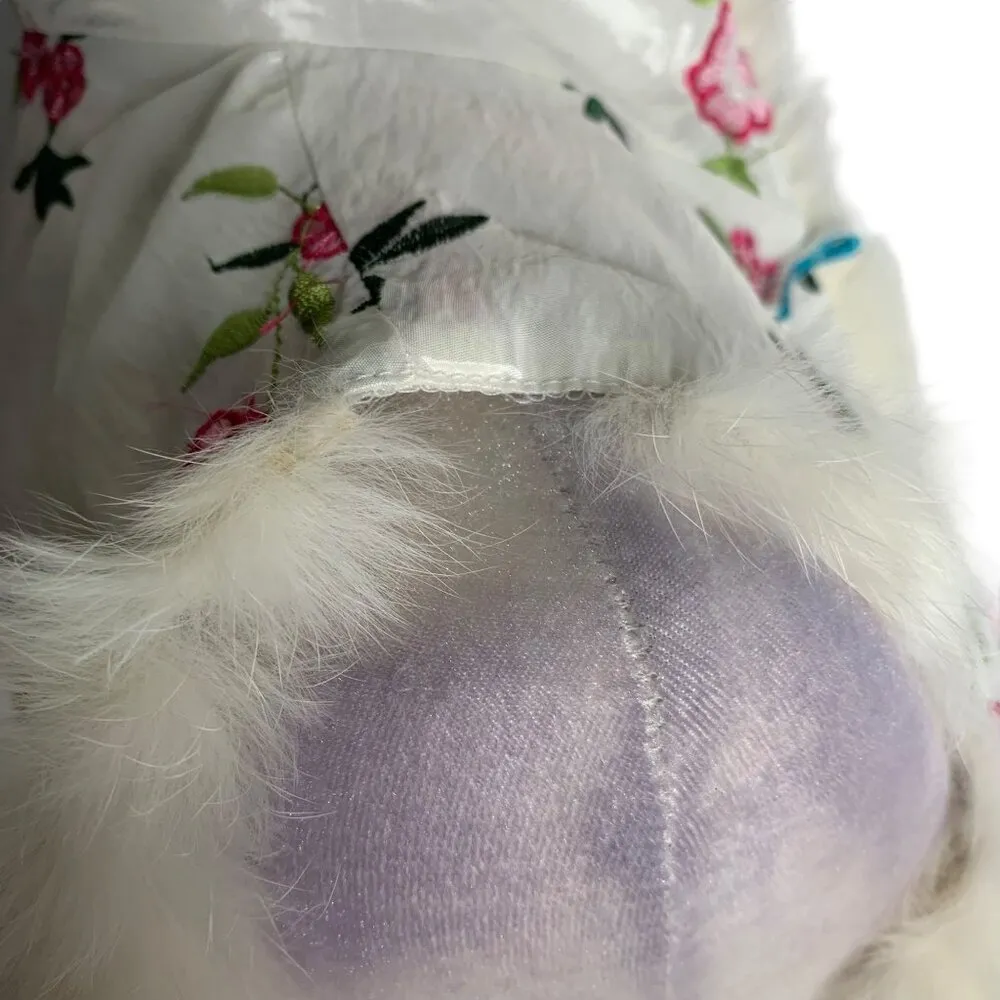 Embroidered Asian Style Vest M White Real Fur Trim Frog Buttons Zip Pockets Size M - Image 5