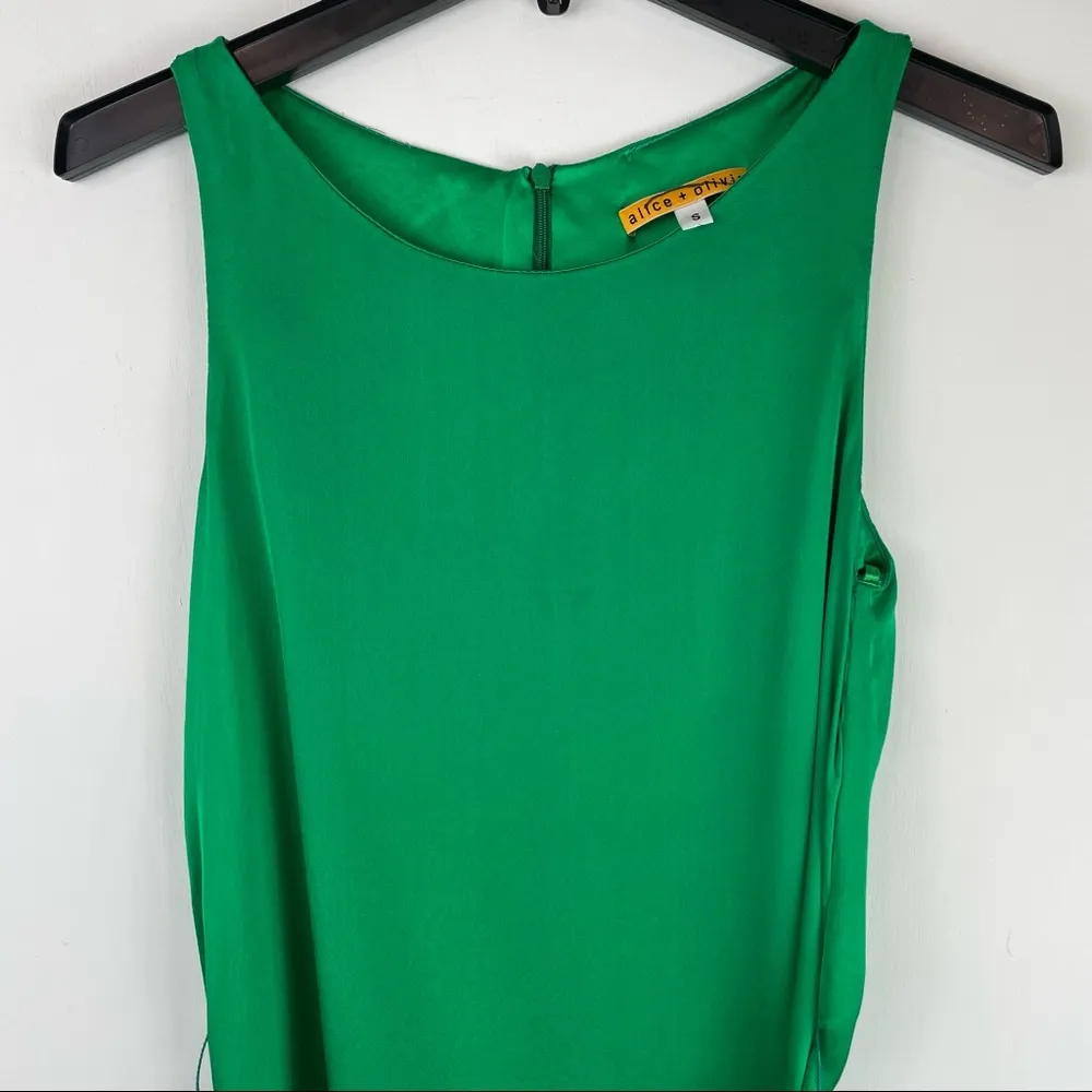 Alice + Olivia Green Silk Mini Dress Tie Waist Sleeveless - Image 3