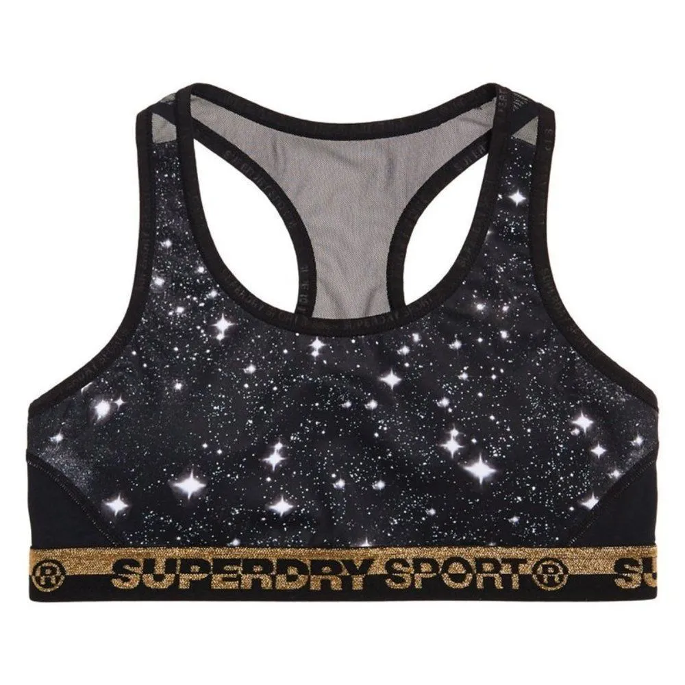 SUPERDRY Core Layer Racerback Mesh Sports Bra Galaxy Print Size 6 Black - Image 57