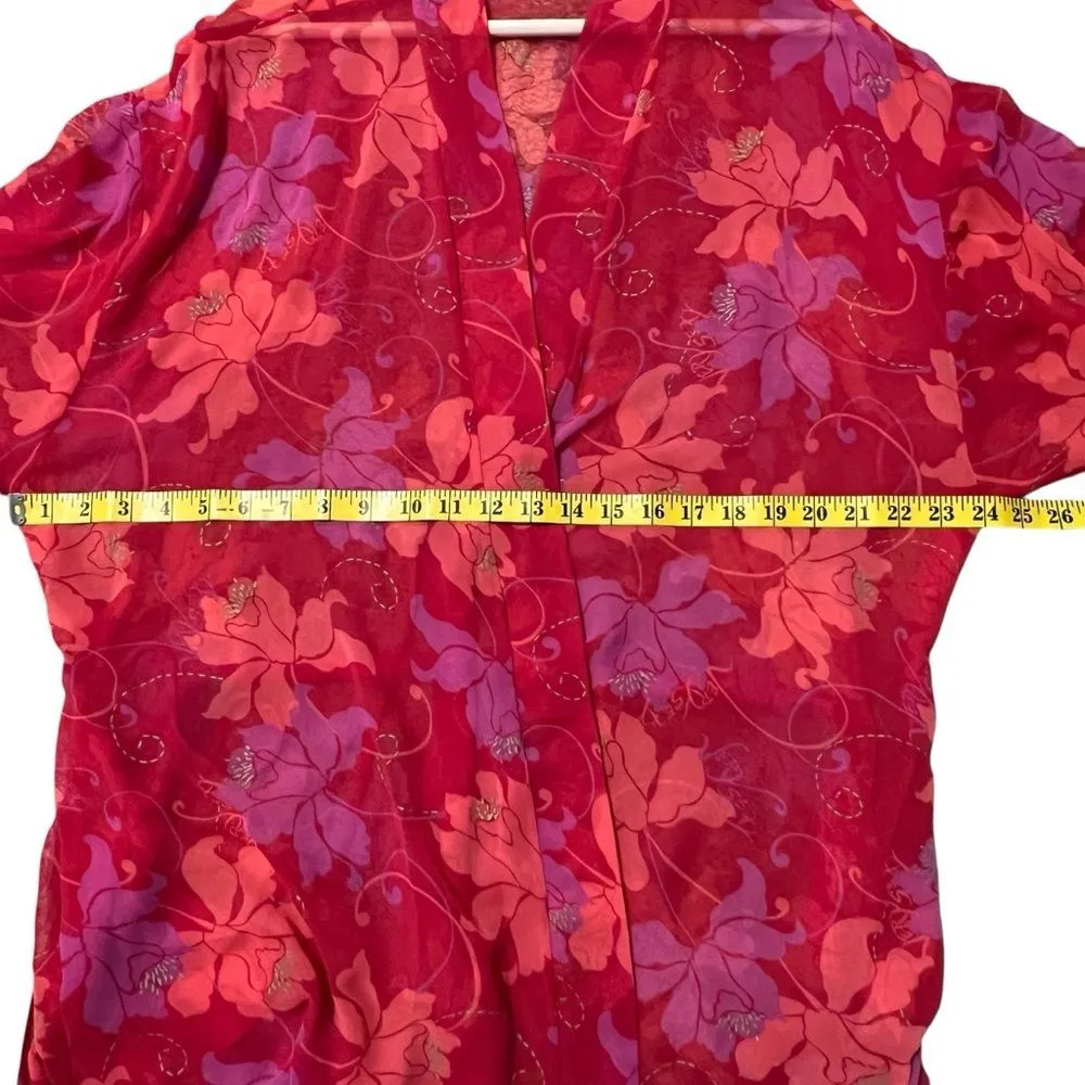 Victoria’s Secret Very Sexy Kimono Robe OS Red Floral Sheer Chiffon Lounge - Image 5