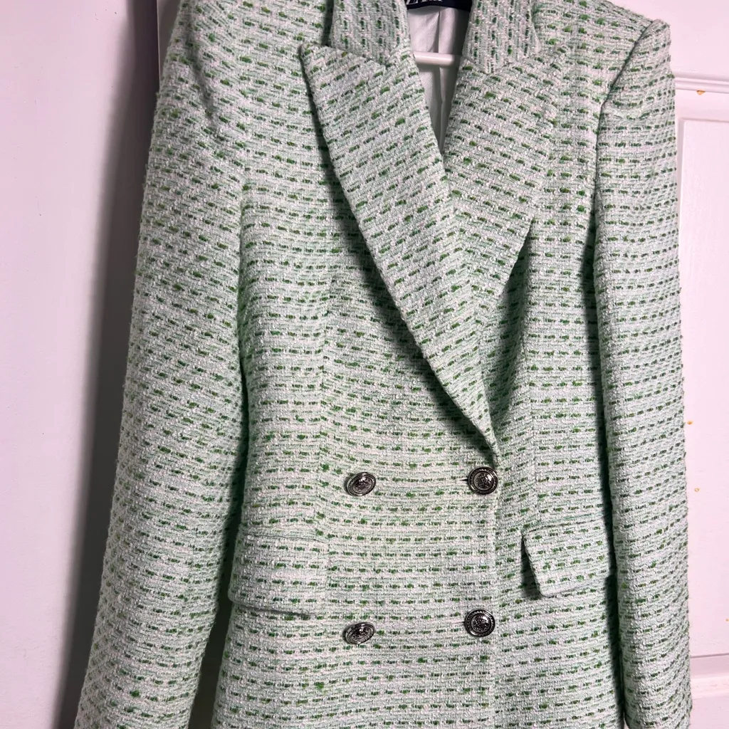 Zara Tweed Green Blazer - Image 7
