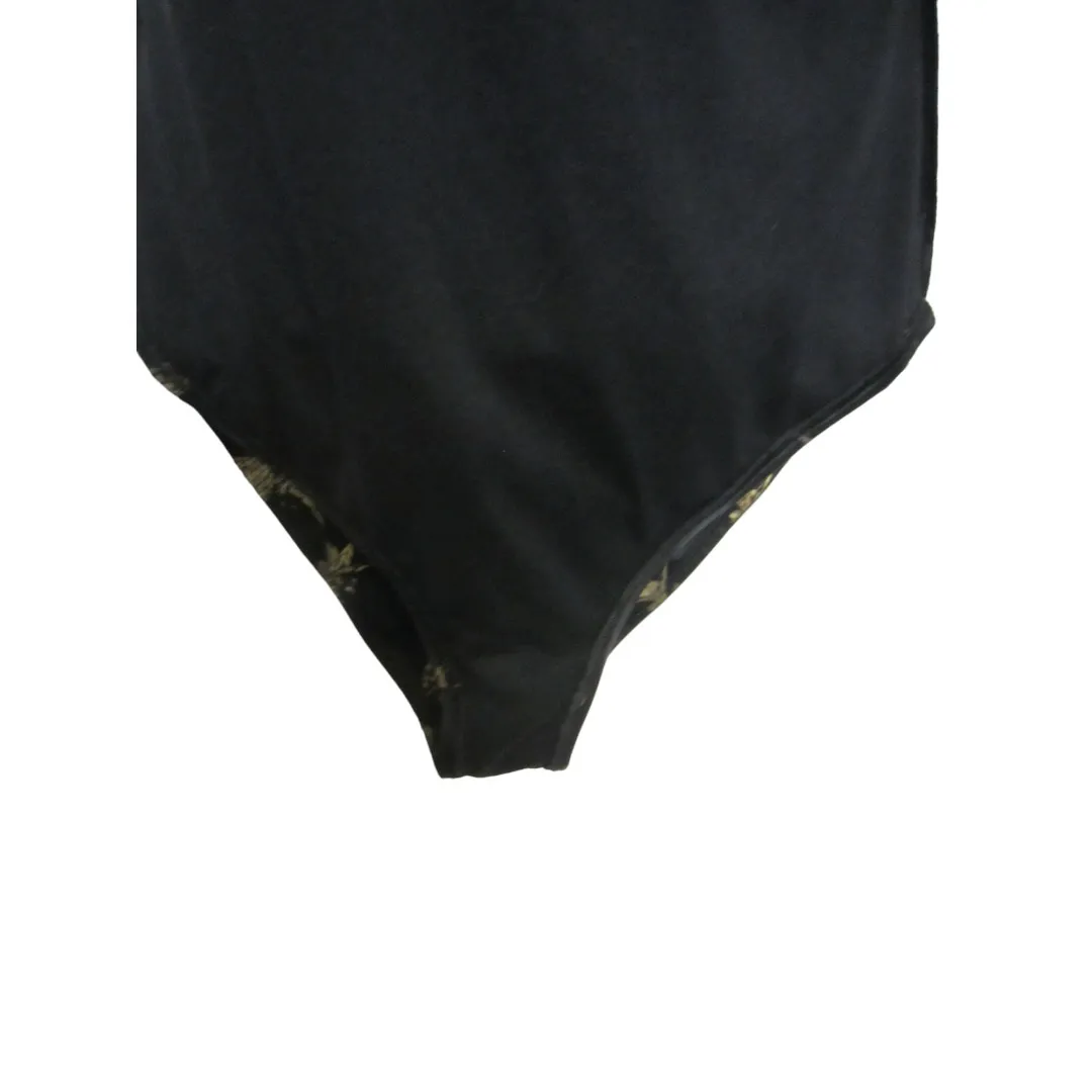 City Streets Pineapple One Piece Swimsuit Black Gold Scoop Back S - Image 9