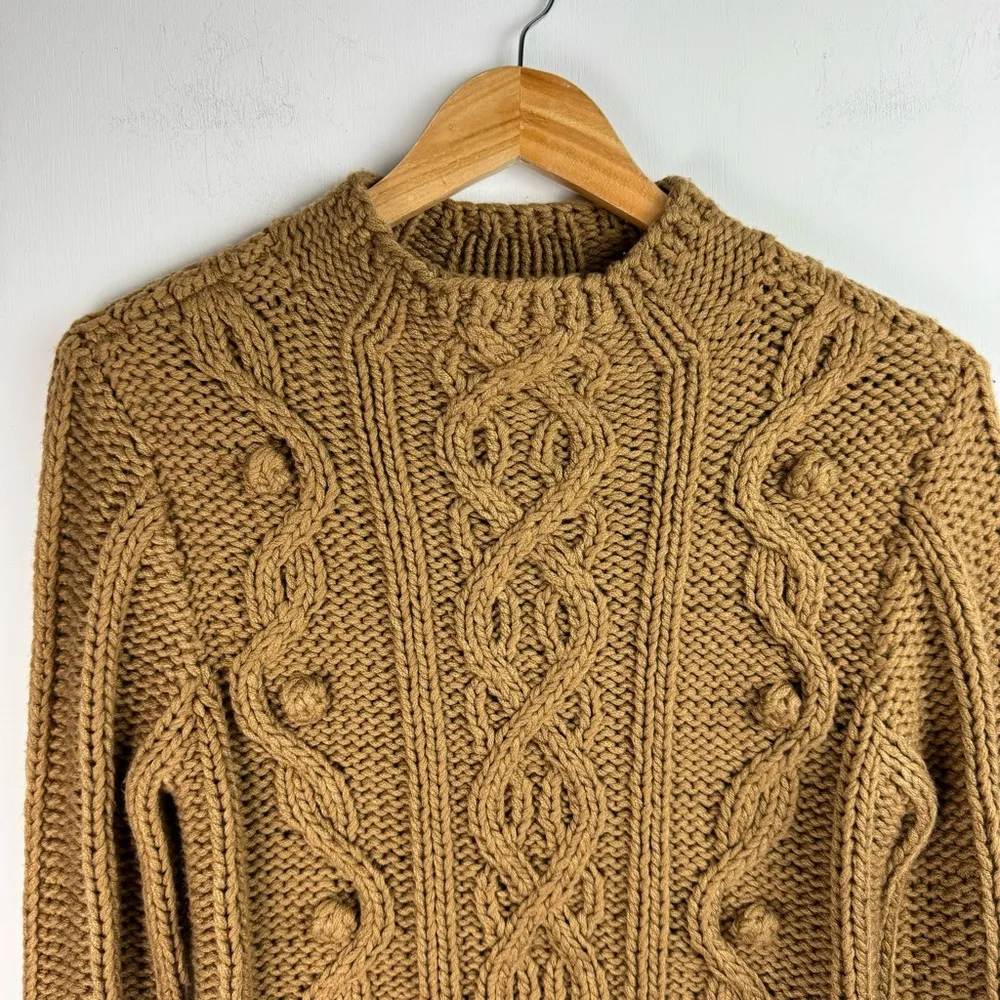 NWT Caslon Chunky Cable Knit Bobble Sweater Sz Small Tan Camel Wool Blend - Image 5