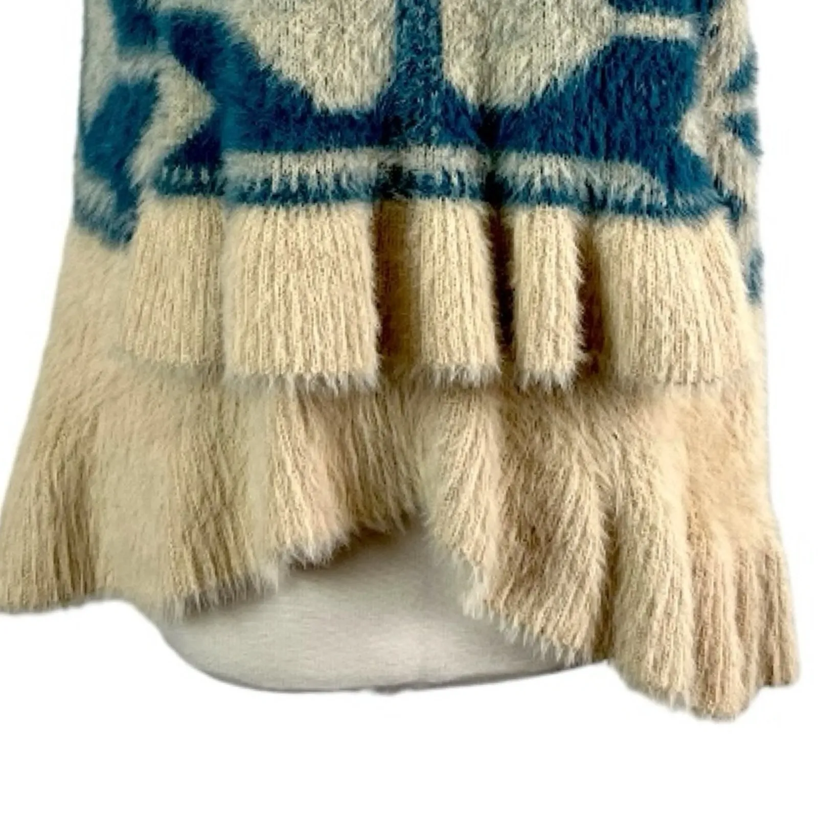 Cobble Lane NEW Women’s Artsy Cardigan Sweater Ruffle Sleeve Hem Fuzzy Size XL Blue - Image 11